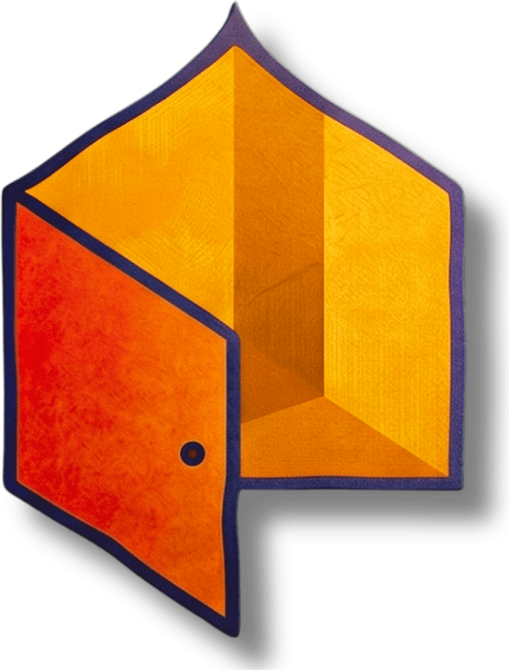 Símbolo da Casa Aberta: uma porta entreaberta em tons de laranja e amarelo.